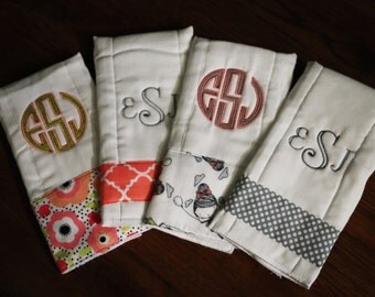 4 Personalized Embroidered Baby Burp Cloths- Monogrammed Cloth Diapers - Baby Gift Set