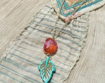 Crystal Leaf Lariat Necklace