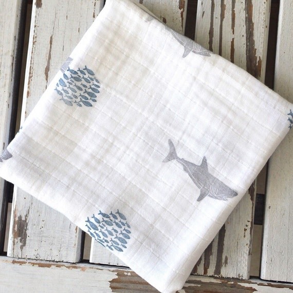 Cotton Muslin Swaddle Blankets I Blue Nautical - 3 Pack ...