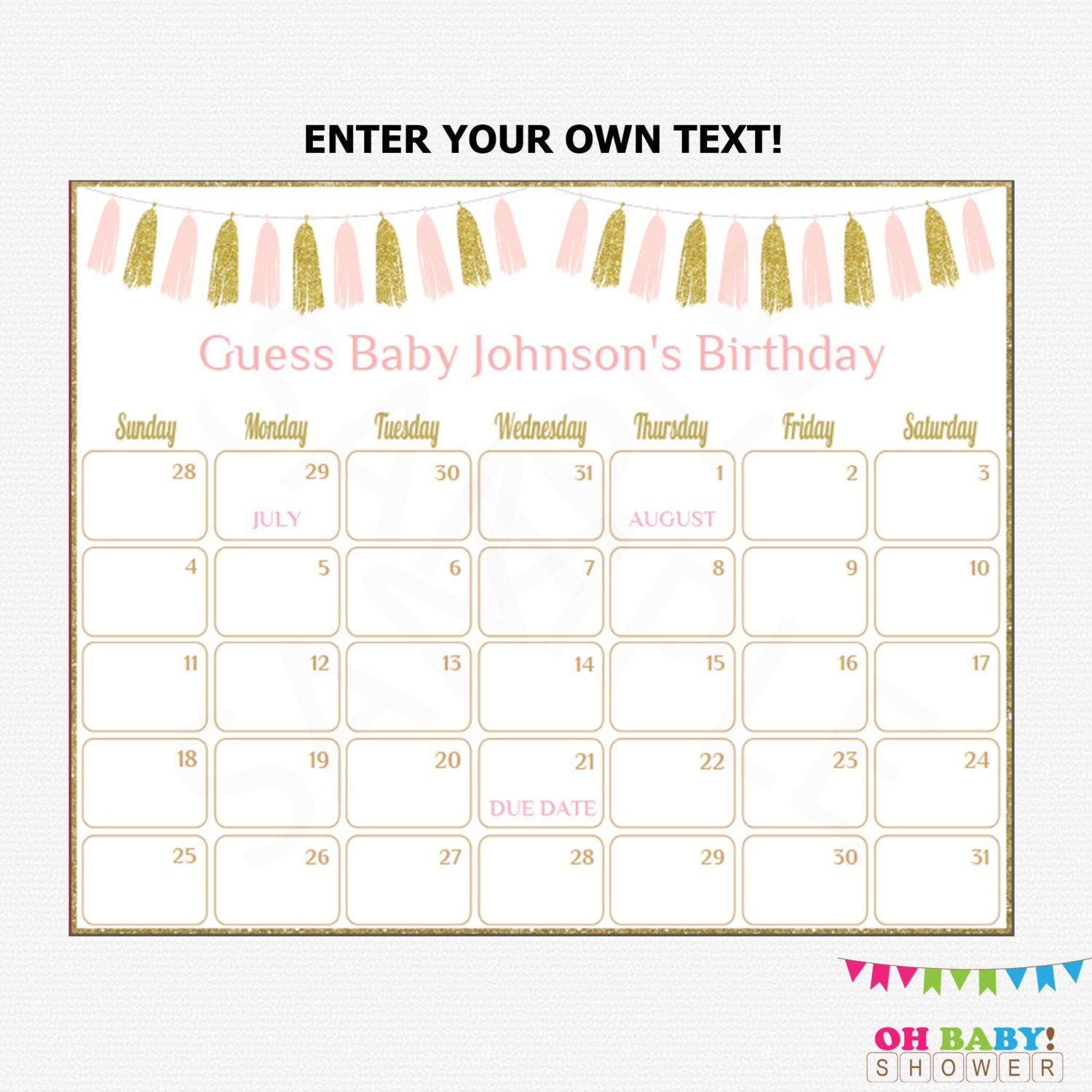 Baby Shower Guess The Due Date And Weight Free Printable Printable