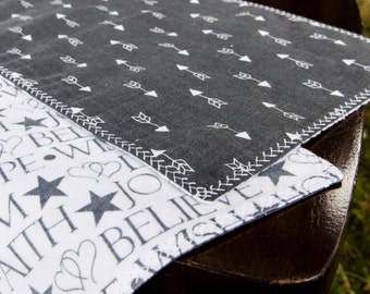 Set of 3 - Receiving blanket & burp cloth set - spit up rag - arrows - white, grey - nursery set - newborn - baby girl - baby boy - Hope