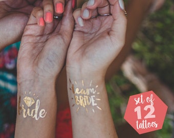 TEAM BRIDE TATTOO & Bride // Set of 12 gold foil temporary tattoos // stagette party // bachelorette party // hen party //