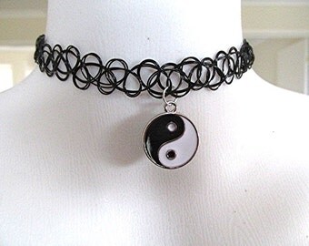 Tattoo choker yin yang tattoo choker vegan grunge choker emo boho indie hippie choker goth handmade gift.