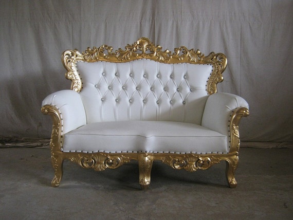 Venice BRAND NEW 3 Piece Gold & White French style Ornate Sofa Chaise Set