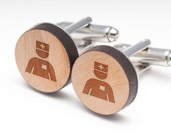 Nurse Wood Cufflinks Gift For Him, Wedding Gifts, Groomsman Gifts, and Personalized