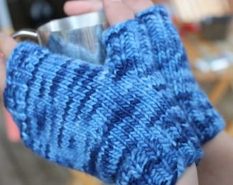 Blue Handwarmers, Fingerless Gloves for Tweens and Teens, Blue Texting Gloves, Blue Mittens, Wool Mittens, Handknit Mittens
