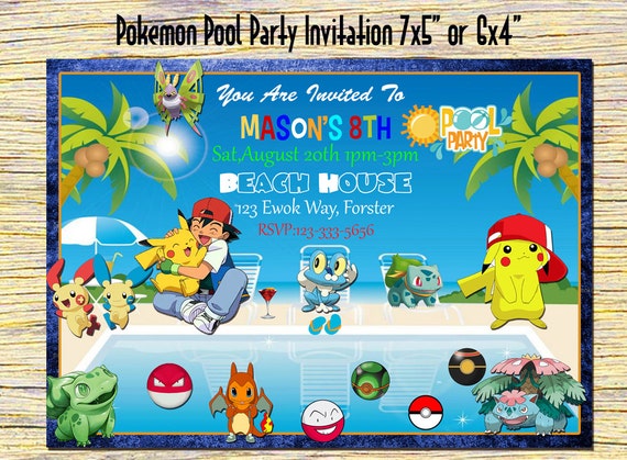 Pokemon Pool Party Invitations 2