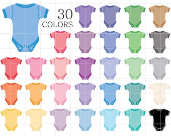Onesie Clipart, Onesies Clip Art, Baby Clothes Clipart, Baby Clothes Digital, Colorful Onesies, Rainbow Rompers, Colorful Baby Rompers