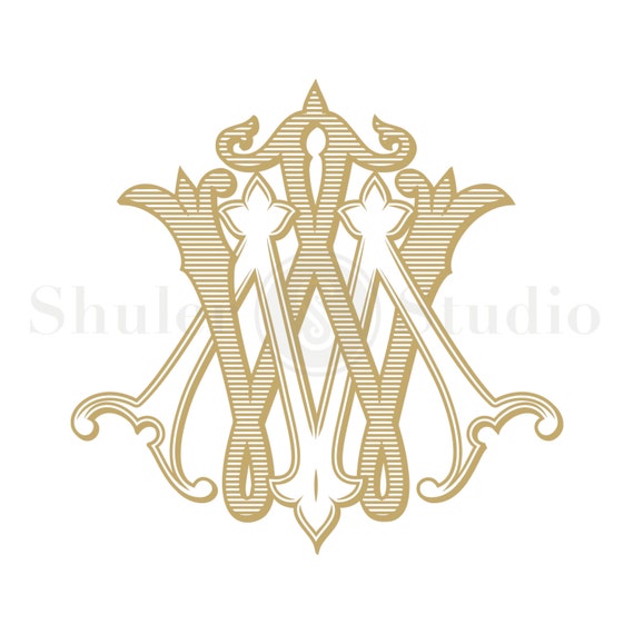 Vintage Digital Monogram MW WM Digital Monogram by ShulerStudio