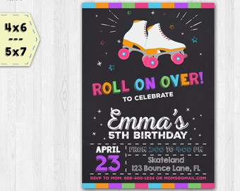 Roller skating invitation - Roller skating birthday invitation - Roller skating chalkboard invitation - Girls invitation