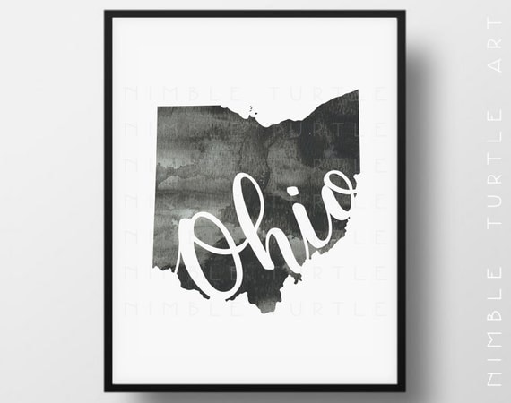 Download Ohio State Outline Watercolor Printable Ohio Wall Art