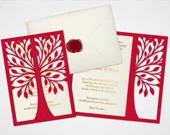 Tree wedding card Digital template (5x7")laser cut invitation, vector cutting file (ai, eps, pdf, cdr, svg, dxf, studio) instant download