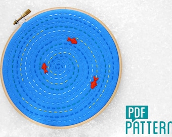 Relaxing Hand Embroidery Pattern, Mindfulness Craft Project, Fish Pond Hoop Art, DIY Embroidery Pattern, Anti-stress Needlework PDF Pattern.