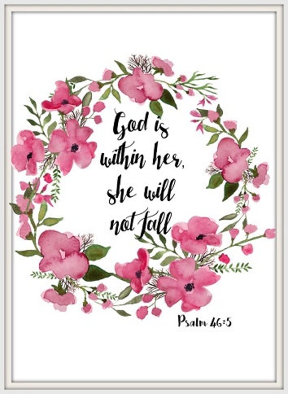 Pink Wreath Watercolor Floral Wreath Bible Quote God Is