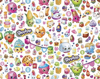 Cartoon Fabric - Shopkins Fabric - Moose Shopkins Party 100% cotton fabric 44" wide, G177