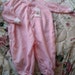 Vintage Pink Footed Pajamas with Bear Patch 6/9m