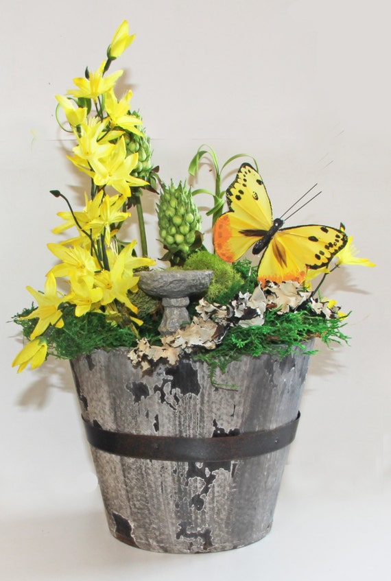 Items similar to Yellow Butterfly Floral Arrangement Yellow Faux Flower Arrangement Yellow