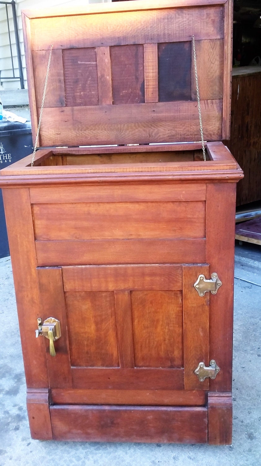 Vintage Antique Mahogany Oak Ice Box Refrigerator Vintage Oak