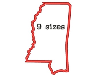 9 Sizes Mississippi State Appliqué Embroidery Machine Embroidery Designs Embroidery USA State Outline Design - Instant Download