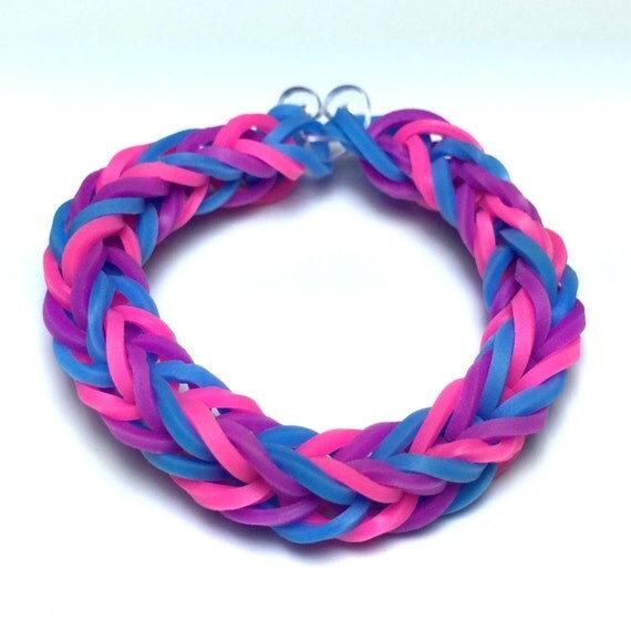 Purple Blue Pink Rainbow Loom Rubber Band Bracelet