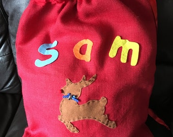 Personalised Christmas Sacks, Traditional, Handmade, Present Sack, Hessian Sack, Bespoke, Medium or Large size available, Fully Lined