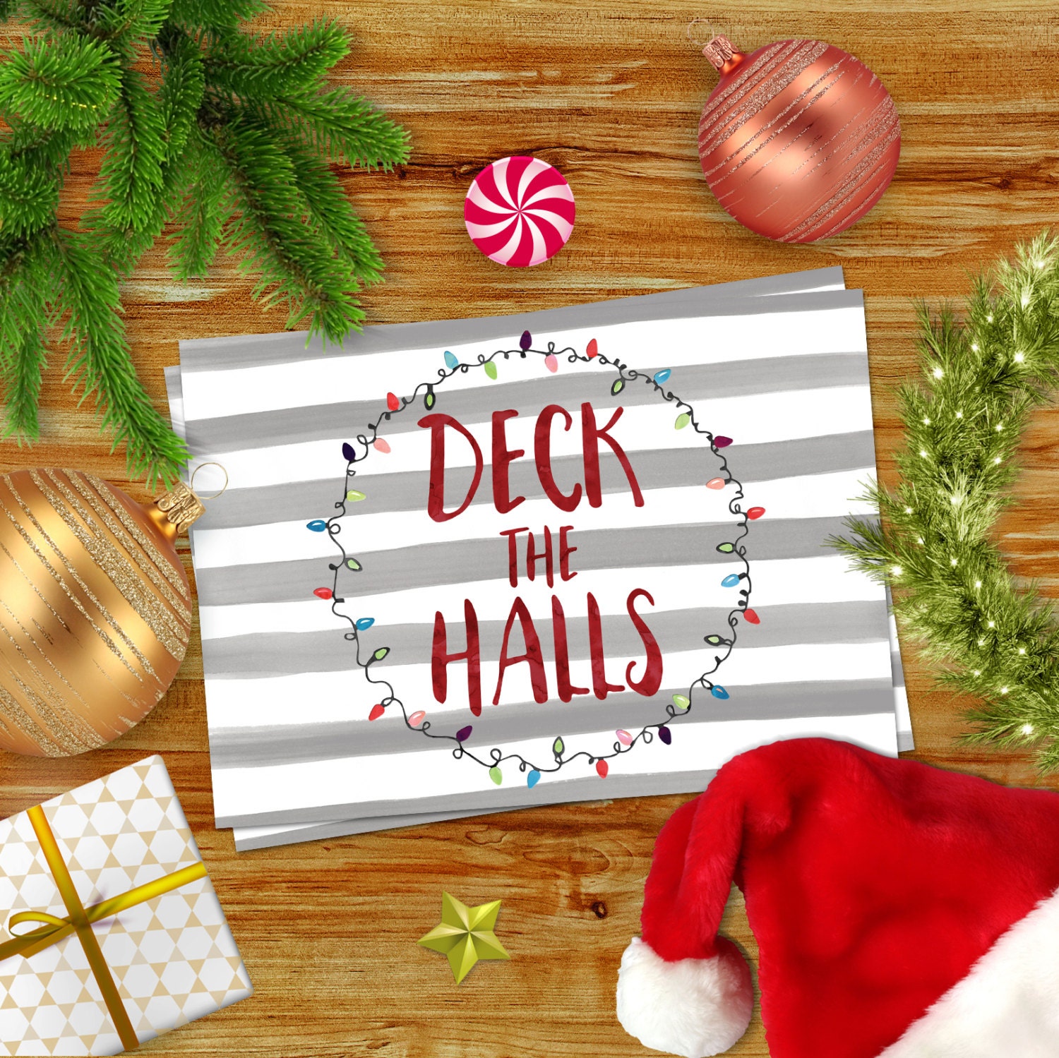 Christmas Card Deck The Halls Holiday Card By Bookishdesign