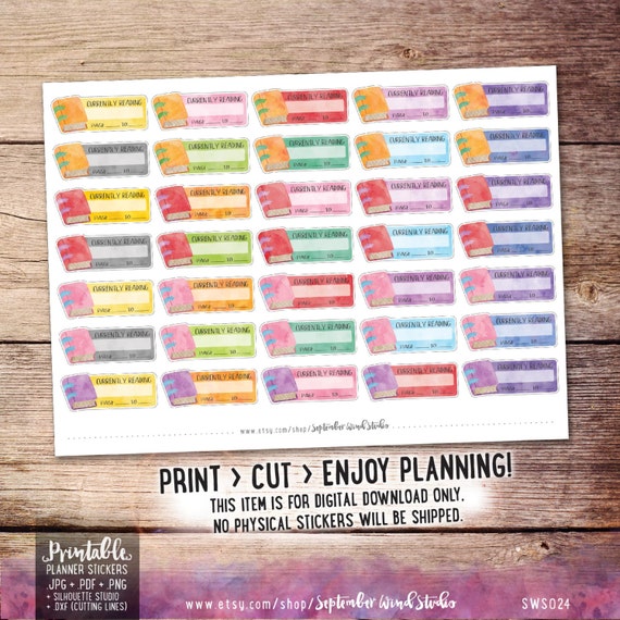 Reading Printable Planner Stickers Watercolor Reading