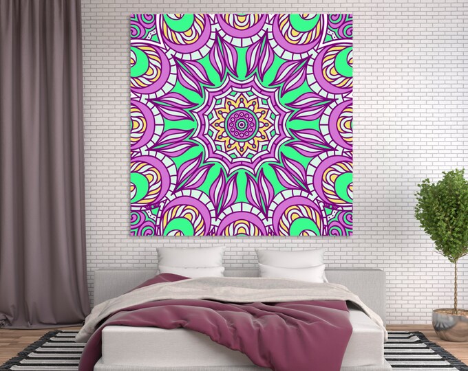 Pink & Green mandala wall art canvas panels/ Pink mandala wall art/ Gren mandala wall art/ Mandala home decor, Yoga wall art, Mandala print