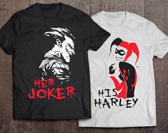 Her joker and His harley - best couples shirts -T-shirt for women. T- shirt for men - gift for her and for him - couples apparels