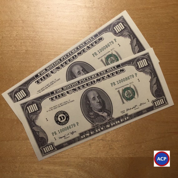 1980s 2x 100 Dollar Bills Best Novelty Movie Prop by ACPoneBay