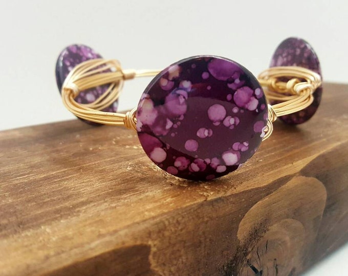 Dark purple lilac acrylic mermaid wire wrapped bangle, bracelet, Bourbon and boweties inspired