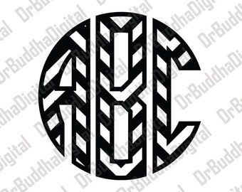 Chevron Circle Monogram Font SVG - Chevron Circle Monogram Alphabet DXF - Monogram Letter Clipart - SVG Files for Silhouette Cameo or Cricut