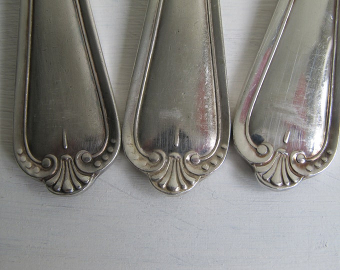 Set of 6 Silver plated serving spoons, Old Sheffield plate collectable cutlery flatware soup spoons, Pinder Bros A1 cutlery