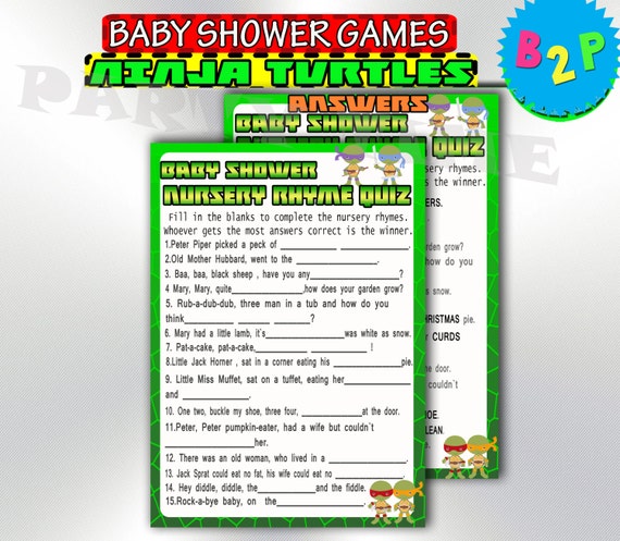 Turtles Nursery Rhyme Game Printable Baby Shower Game Ninja