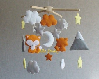 Fox Baby Mobile, Tribal Nursery Mobile, Mountain & Fox mobile, Fox Nursery Mobile, Woodland Fox Mobile, Animal Mobile, Forest Mobile