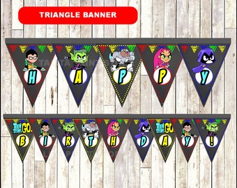 Teen Titans Go Chalkboard Triangle Banner, printable Teen Titans Go Banner, Chalkboard Teen Titans Go triangle Banner - Instant download