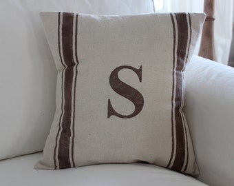 Personalized Grain Sack Pillow Cover - Farmhouse Decor - Cottage Decor - Beach Pillow - Personalized Pillow - Rustic Decor