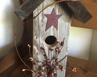 Barn Siding Birdhouse, Primitive Birdhouse, Rustic Birdhouse, Primitive Star Birdhouse, Primitive Barn Siding Birdhouse, Grapevine Birdhouse