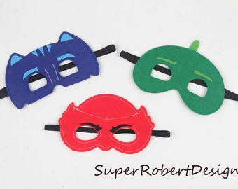 Set of 3 - PJ Masks, cat boy costume, pj masks halloween costume, pj masks owlette costume, pj masks invitation, pj mask cat boy costume