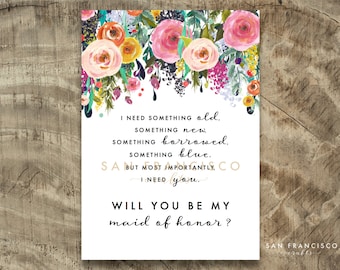 Will you be my MAID of HONOR Card, Maid of Honour | Size A7 or 5x7, Flat and Folded Card | Ashley| Printable PDF, Instant Download