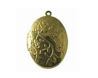 Large Oval Locket, 30mm Brass Locket, Four (4) Gold Leaf Locket, Golden Vine Locket