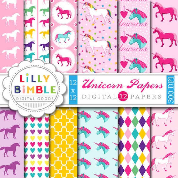 50% off Unicorn Digital Papers for scrapbooking, cards, invitations, birthdays INSTANT DOWNLOAD Il_570xn