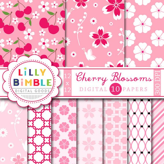 80% off Cherry Blossoms digital scrapbooking paper. COMMERCIAL USE. Sakura. Instant Download Il_570xn
