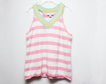 Vintage 90s Tommy Hilfiger Rainbow Pink Striped Cropped Tank Top - Size XL