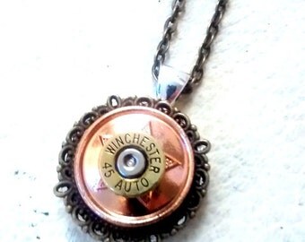 Winchester 45 Bullet necklace casing cowgirl mixed metals star cowgirl artisan