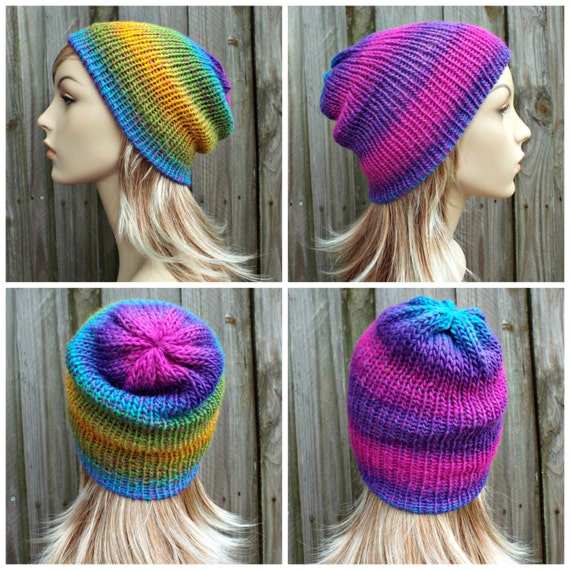 Reversible Hat Double Knit Hat Slouchy Beanie Womens Beanie