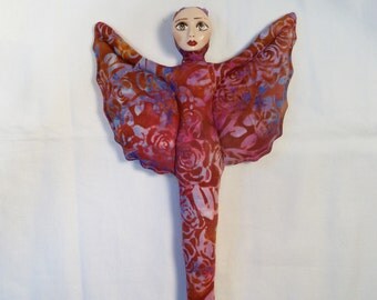SALE Raspberry Batik Fairy fantasy cloth art doll form w/face cab 10 1/2 in. tall You finish her Bead Decorate