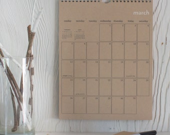 kraft wall calendar with white foil - start on any month