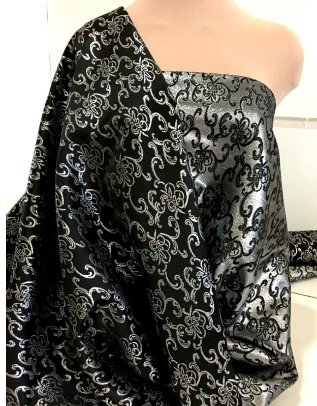 Black Silver Silk Brocade 433 Fabric main image 0