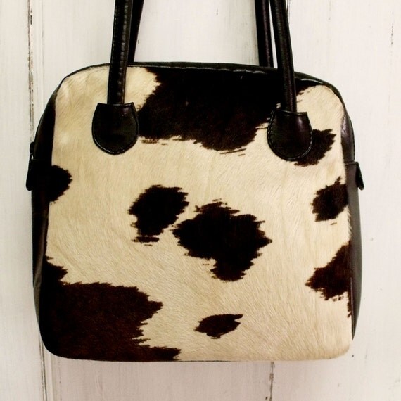 Vintage cowhide Fur leather handbag